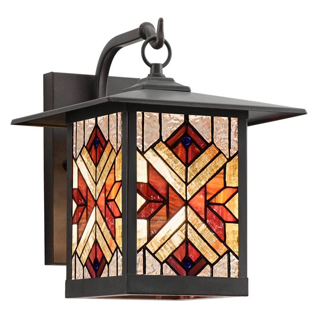 Stained Glass 1 light  Style Bronze Outdoor Lantern Wall Sconce River Of Goods