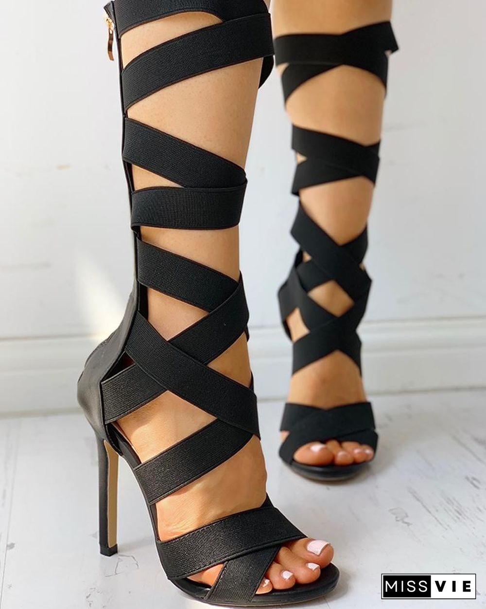 Bandage Lace-Up Zipper Back Thin Heels