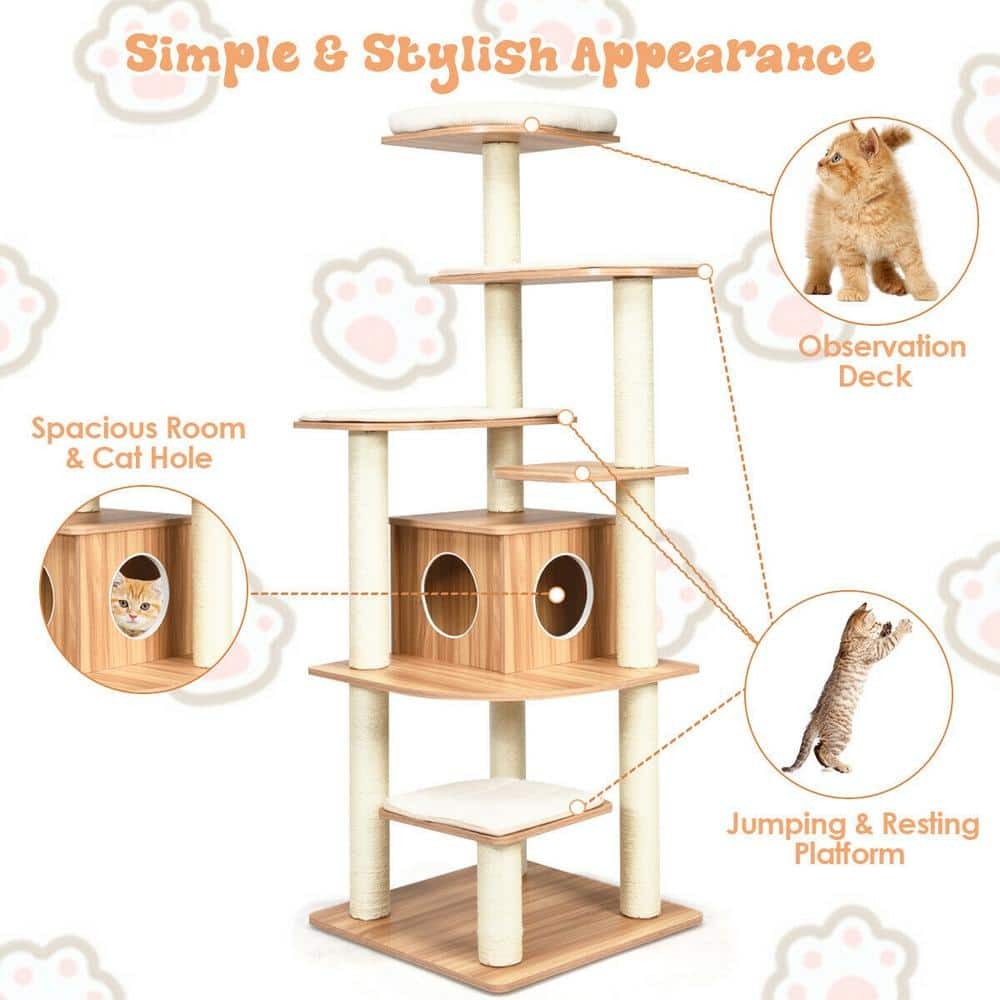 ANGELES HOME 69 in. Tall Brown Sleep and Play Cat Tree M74-8PS31