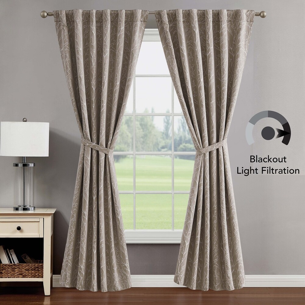 Creative Home Ideas Collins Blackout Window Curtain  Room Darkening  Thermal Insulated  Branch  Back Tab  2 Panels  2 Tiebacks