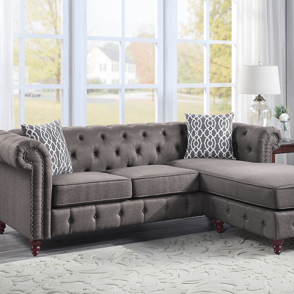 Classic Sectional Sofa  Diamond Button Tufted Back With Nailhead Trim   Traditional   Sectional Sofas   by Declusia  Houzz