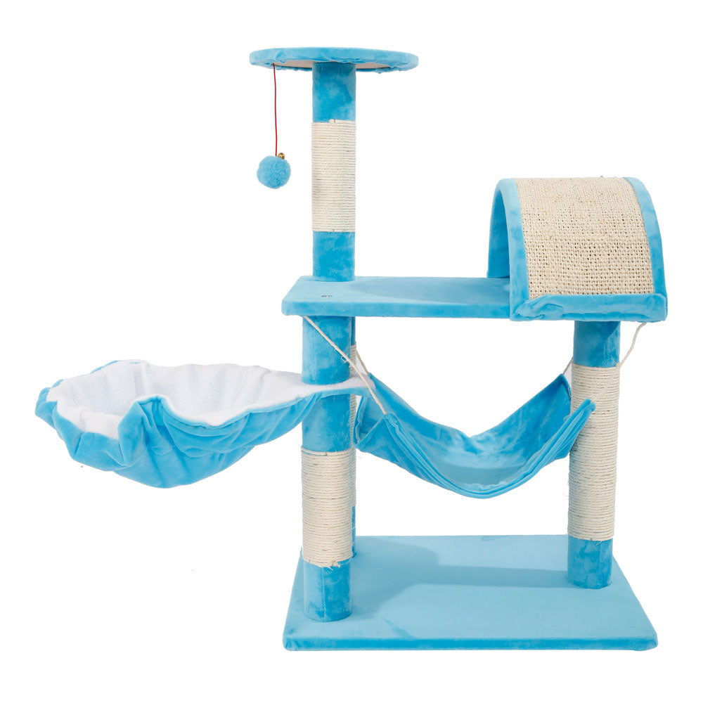 Lowestbest 32" Multi-Level Cat Activity Tree, Cute Sisal Play House Climber Activity Centre Cat Tower Stand Furniture with Scratching Posts Hammock Dangling Ball, Suit for Cats Pet, Blue