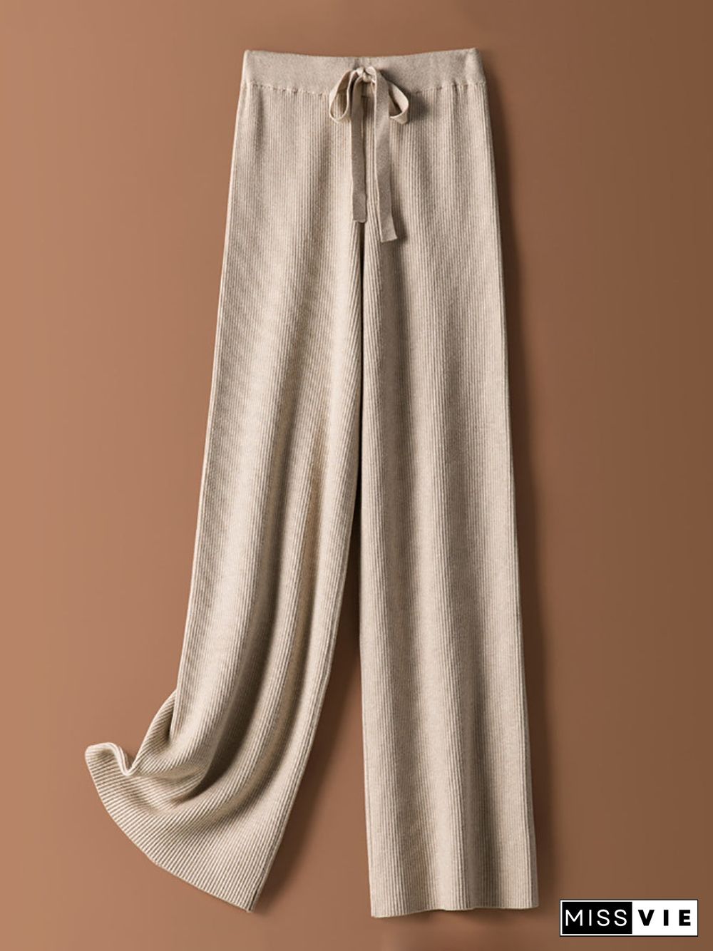 Women Winter Solid Wool Knitted Wide-leg Pants