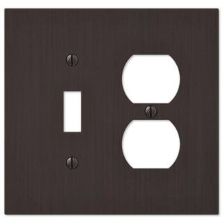 AMERELLE Barnard 2 Gang 1-Toggle and 1-Duplex Metal Wall Plate - Aged Bronze 55TDDB