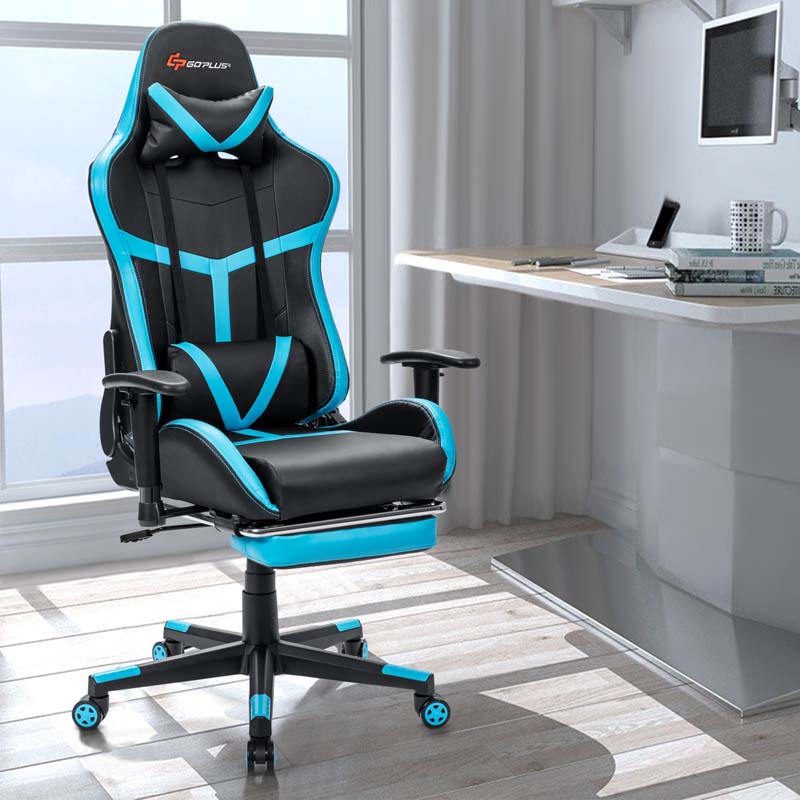 Computer Gaming Chair, Ergonomic High Back Massage Racing Chair, Swivel Office Chair with Footrest & Adjustable Armrests