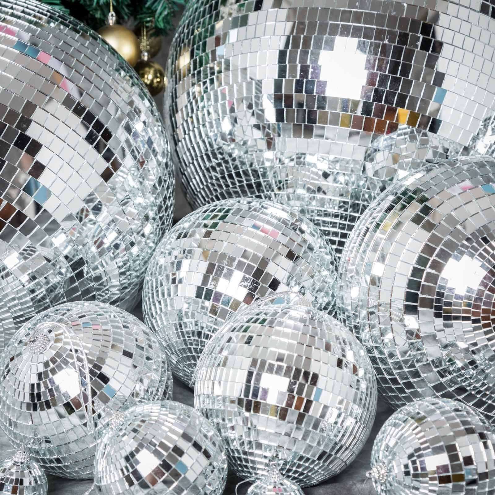 4 Pack Silver Foam Disco Mirror Ball With Hanging Strings, Holiday Christmas Ornaments 6