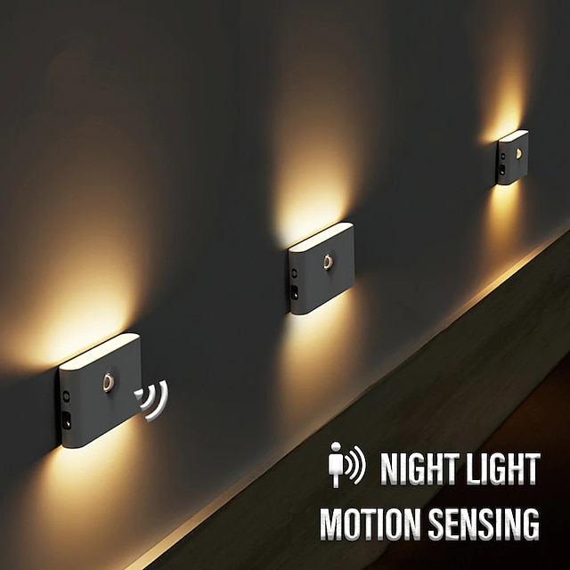 LED Night Lights Motion Sensor USB Rechargeable Linkage Induction Wireless Night Light Kitchen Cabinet Corridor Night Lamp for Bedroom Home Staircase Passageway Lighting