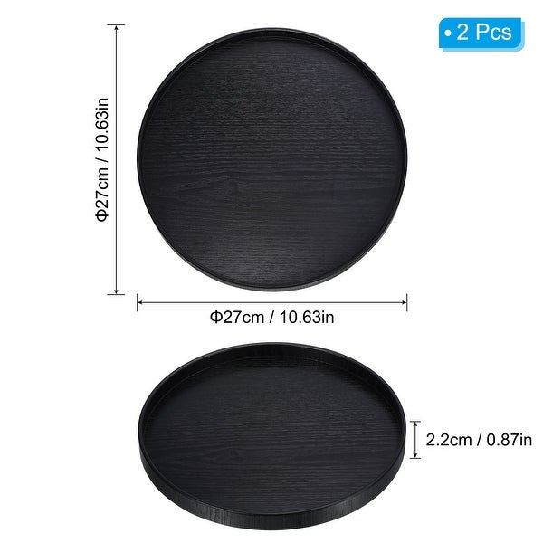 2pcs Wood Serving Tray Round Decorative Platter Home Kitchen Table