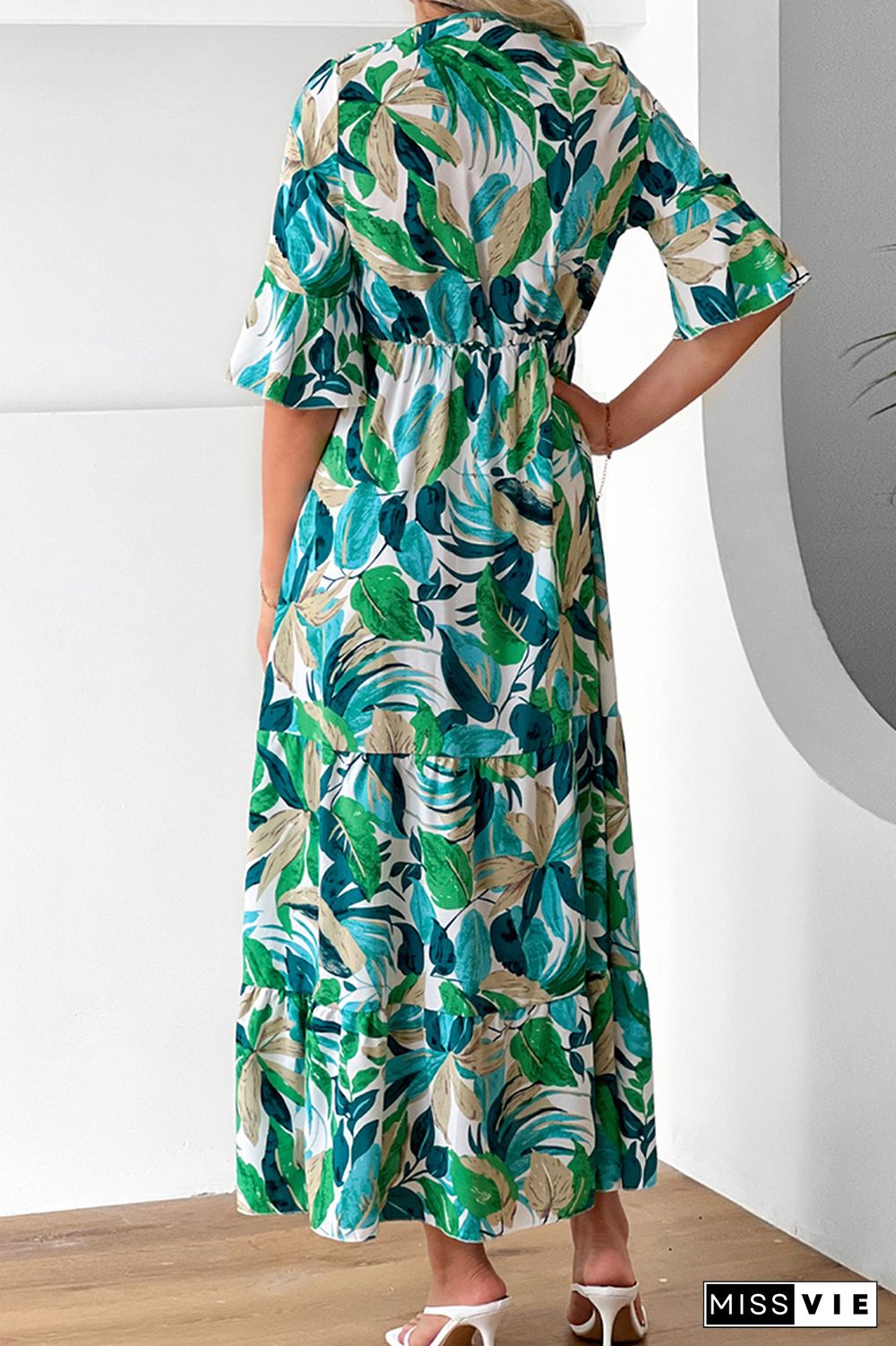 Paisley Floral Print Flare Sleeves Maxi Dress Wholesale