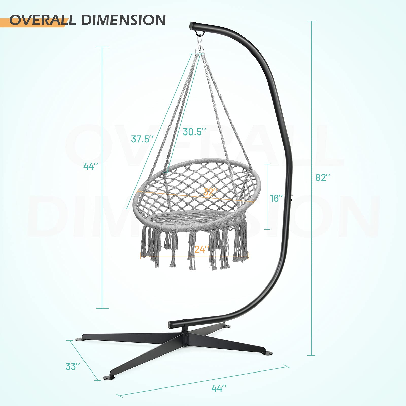 Giantex Hammock Chair with Stand, Solid Steel Heavy Duty C Stand with Macrame Hanging Chair