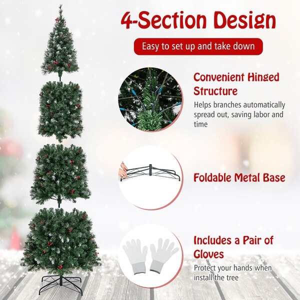 Gymax 5/6/7/8/9 FT PreLit Artificial Christmas Tree Hinged Slim