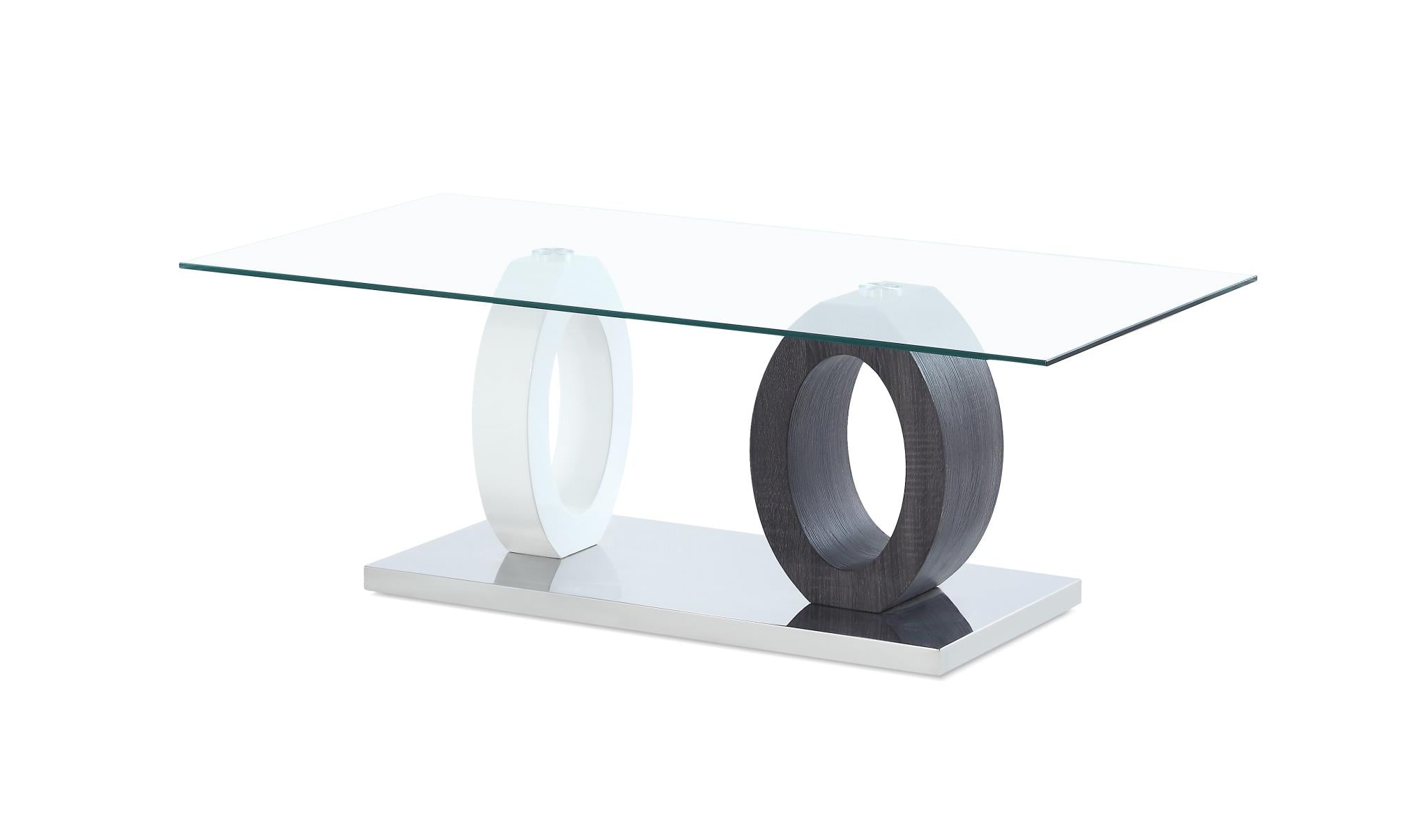 Contemporary Glass Coffee Table with Black and White Ring Base