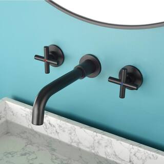 FORCLOVER 2-Handle Wall Mount Claw Foot Tub Faucet with Cross Handles in Matte Black GeYSWNK23