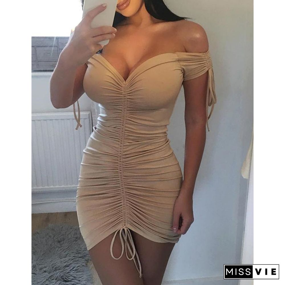 Fashion Women's Bandage Dresses Bodycon Sleeveless Evening Party Club Mini Dress Skinny Off Shoulder Dress Womens Pencil Dresses