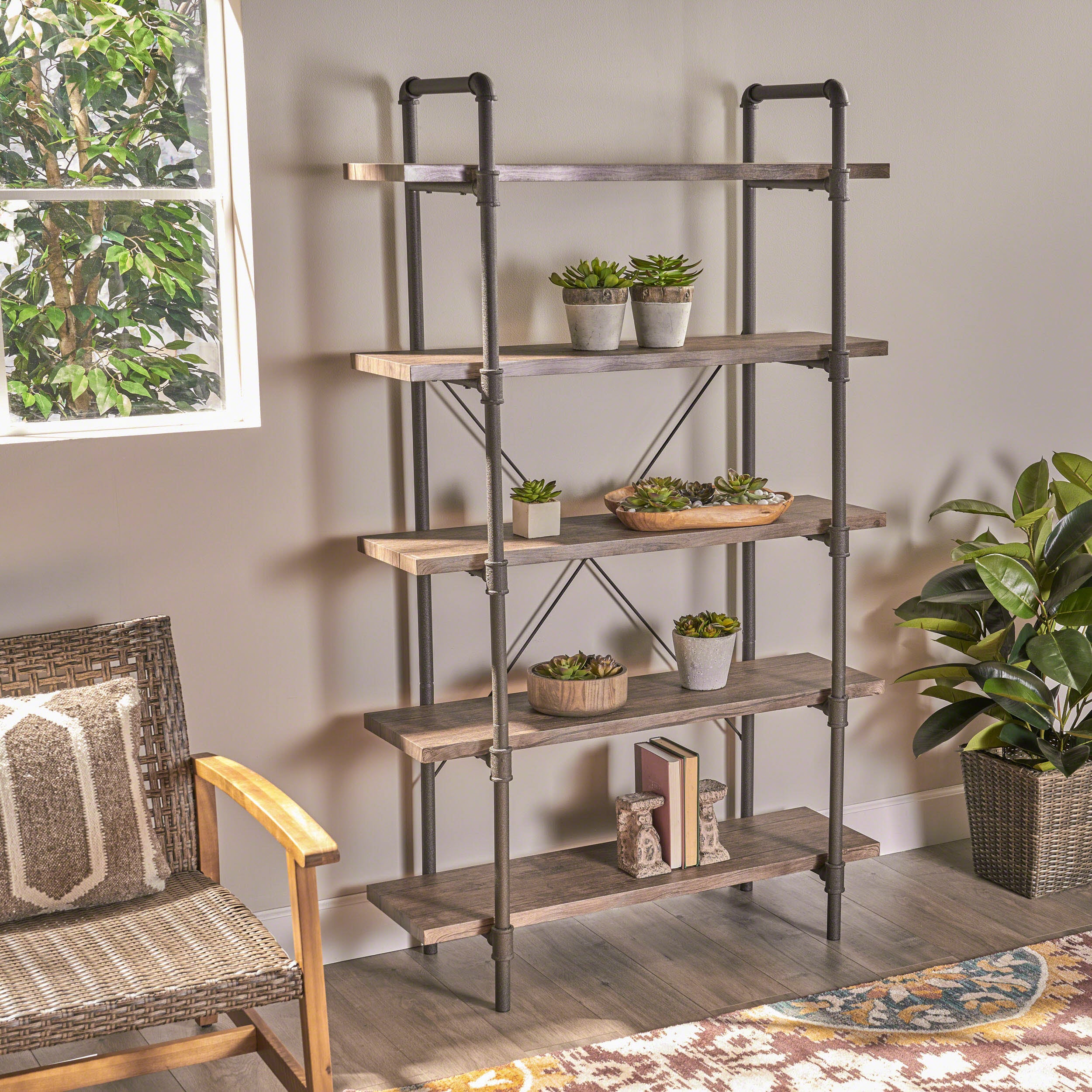 Clint Industrial Pipe Design 5-Shelf Etagere Bookcase