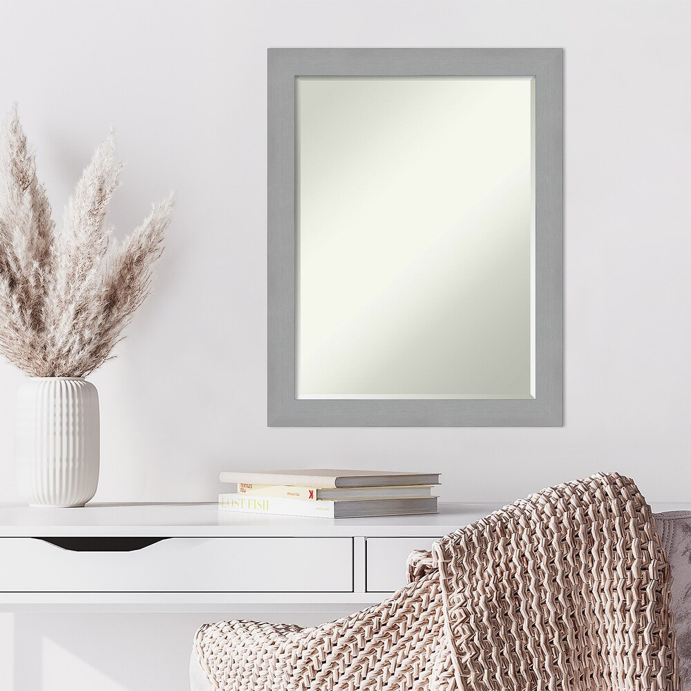 Petite Bevel Wood Wall Mirror   Brushed Sterling Silver Frame