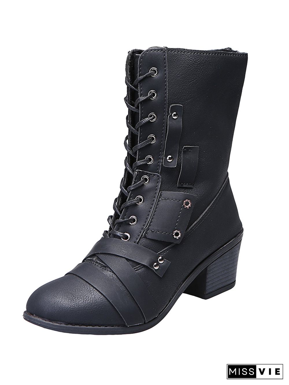 Women's Retro Comfy Chunky-heel Lace-up Riding Riding Boots