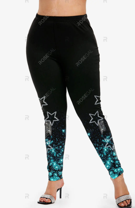 3D Glitter Sparkles Star Printed Tee and 3D Glitter Sparkles Star Leggings Plus Size Outfit