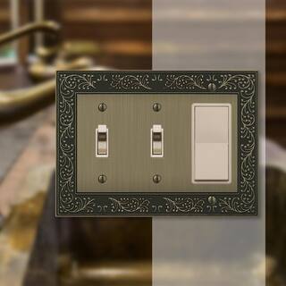 AMERELLE Bleinhem 3 Gang 2-Toggle and 1-Rocker Metal Wall Plate - Brushed Brass 43TTRBB