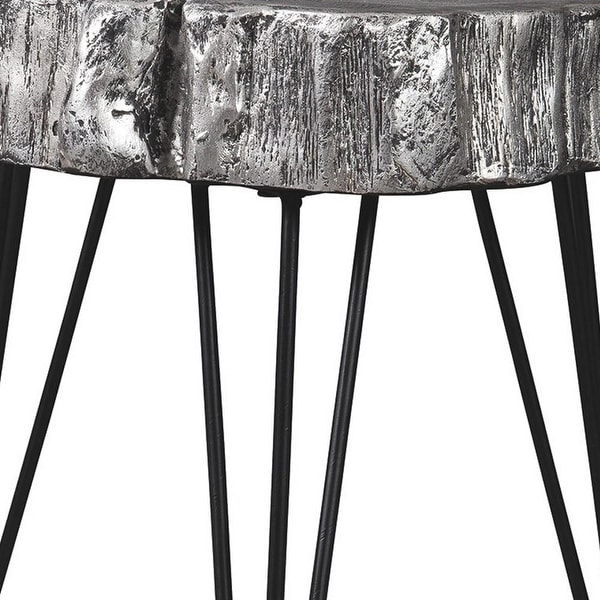 Metal Hairpin Leg Accent Table with Magnesium Oxide Top， Black - 21.38 H x 18.75 W x 18.75 L Inches