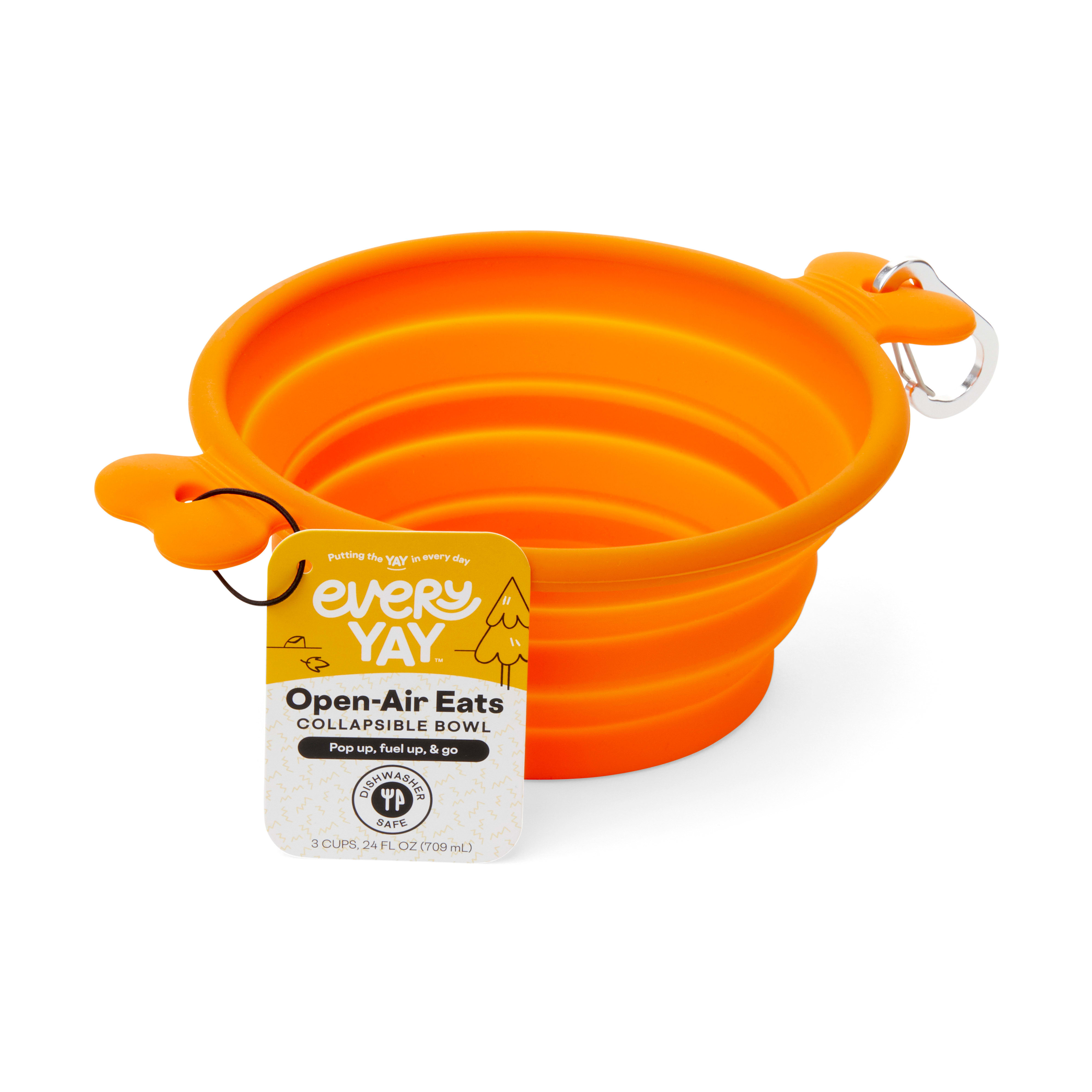 EveryYay Open-Air Eats Orange Collapsible Bowl for Dogs， 3 Cups