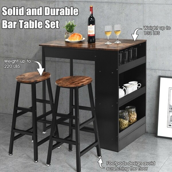 3 Pieces Bar Table Set with Storage - 36