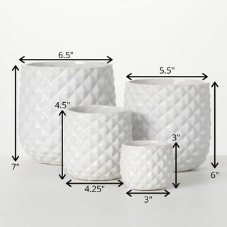 SULLIVANS 3 in. 4.5 in. 6 in. and 7 in. Faceted Glazed Ivory Ceramic Planters (Set of 4) CM3068