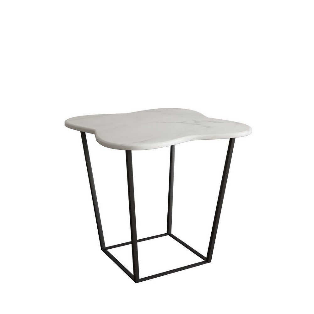 Cid 20 Inch Modern End Table， Marble Top， Metal Base Frame， White， Black - 19.5L x 19.5W x 15H Inches