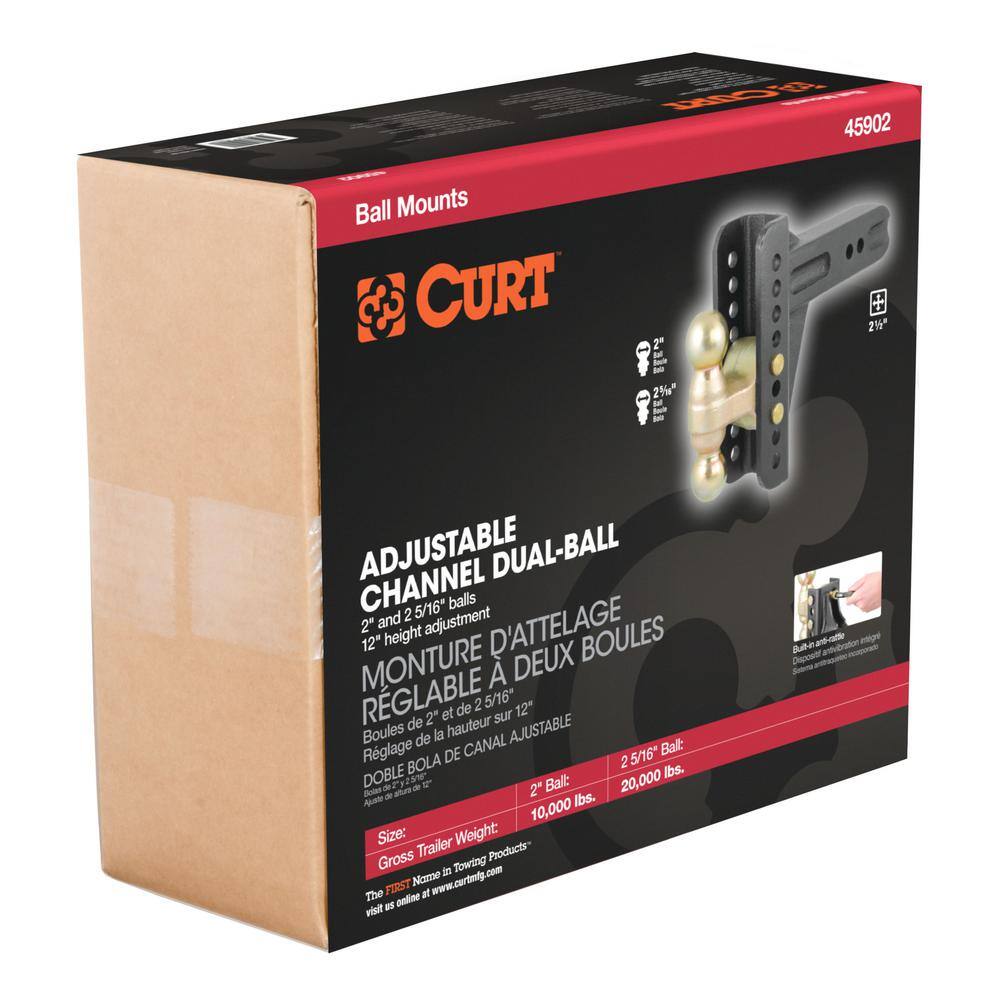 CURT Adjustable 6 in. Channel Mount Trailer Hitch with Dual Ball (2-12 in. Shank) 20000 lbs.Capacity 45902