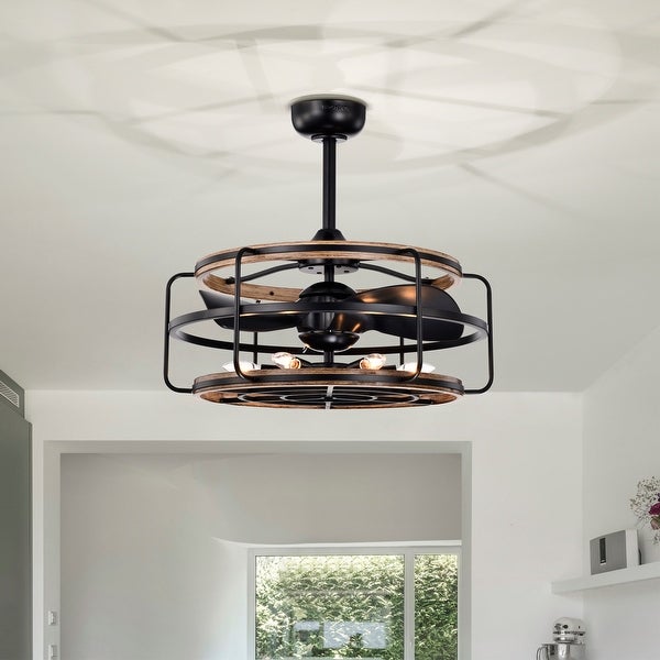 Amable 26 Inch Farmhouse and Industrial Style Matte Black Finish Lighted Ceiling Fandelier with Remote Shopping - The Best Deals on Ceiling Fans | 39465765