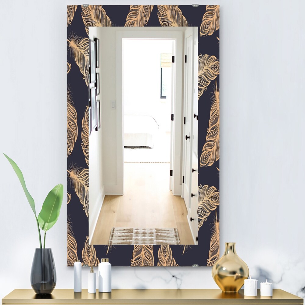 Designart 'Feathers 17' Bohemian and Eclectic Mirror   Frameless Modern Printed Wall Mirror