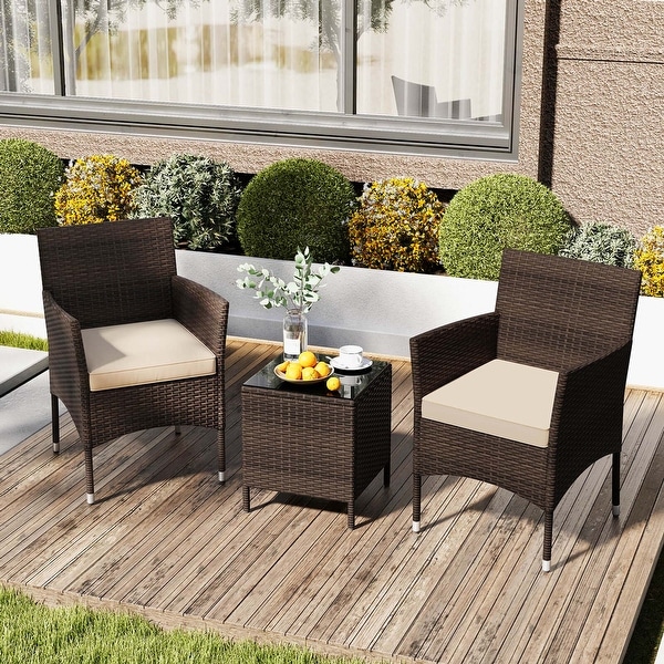 Costway 3 PCS Outdoor Conversation Set with Cushioned Seat and Tempered