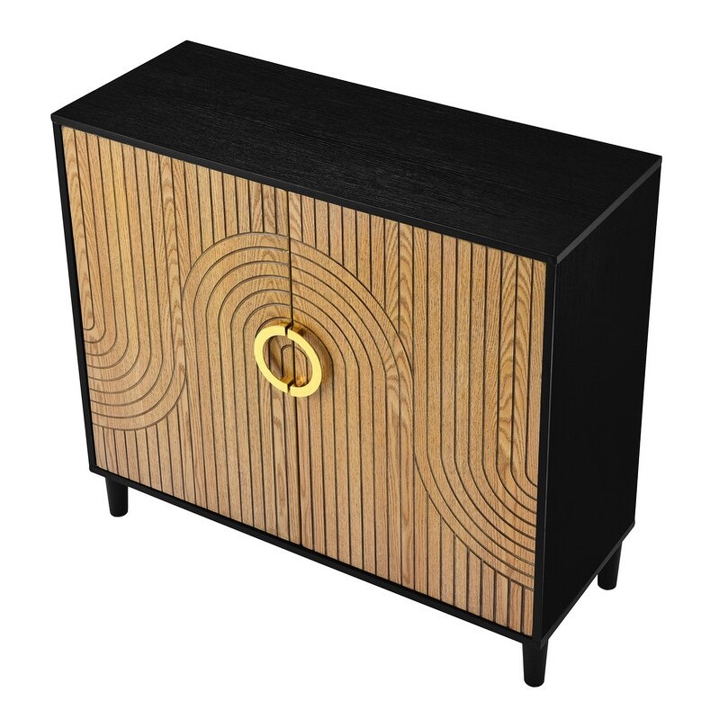 2 Doors Elegant Buffet Sideboard  Black+Natural