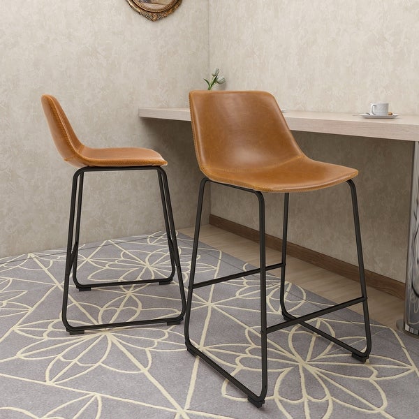 Set of 2 Counter Height Faux Leather Stools