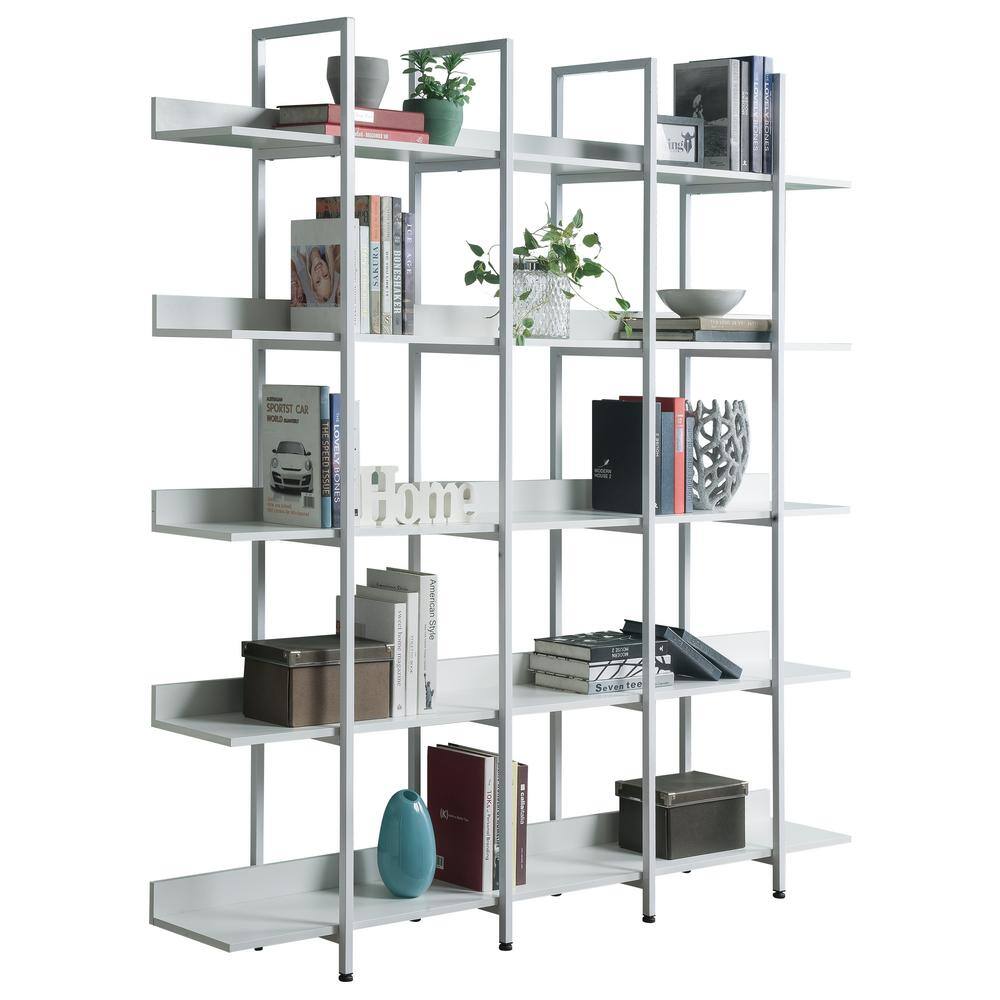 Harper  Bright Designs 70.9 in. H x 70.9 in. W White Industrial Style 5 Tier Open Bookshelf with Metal Frame FSX005AAK