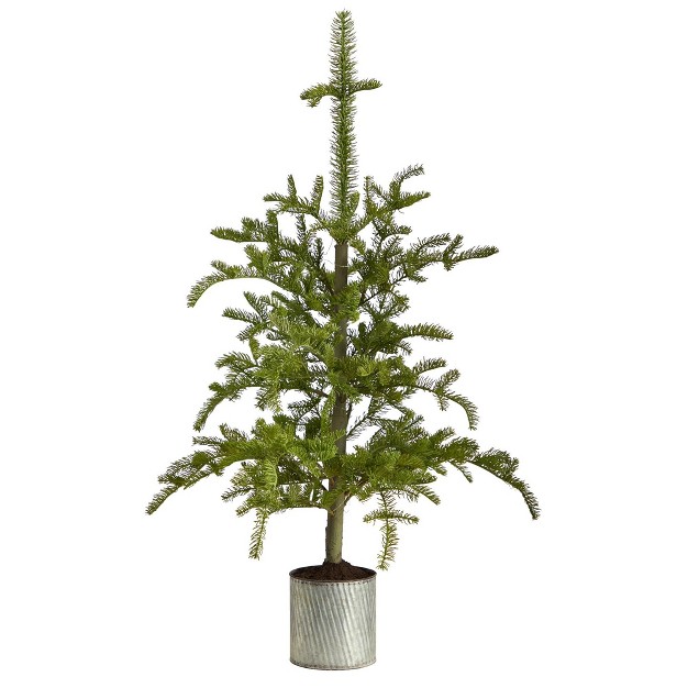 Nearly Natural 4.5-ft Pre-lit Christmas Pine Artificial Tree In Decorative Planter