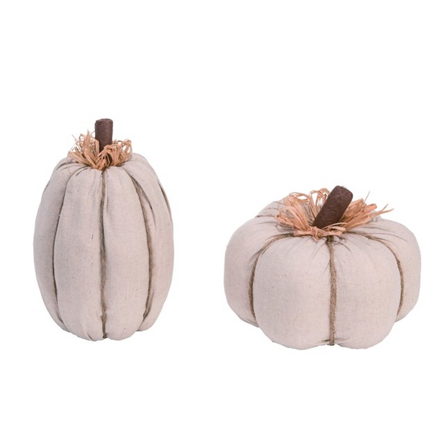 Transpac Foam 8 In White Harvest Linen Pumpkin Set Of 2