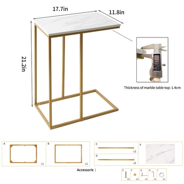 C Shape Table Side Over Bed Tray Marble Snack End Table