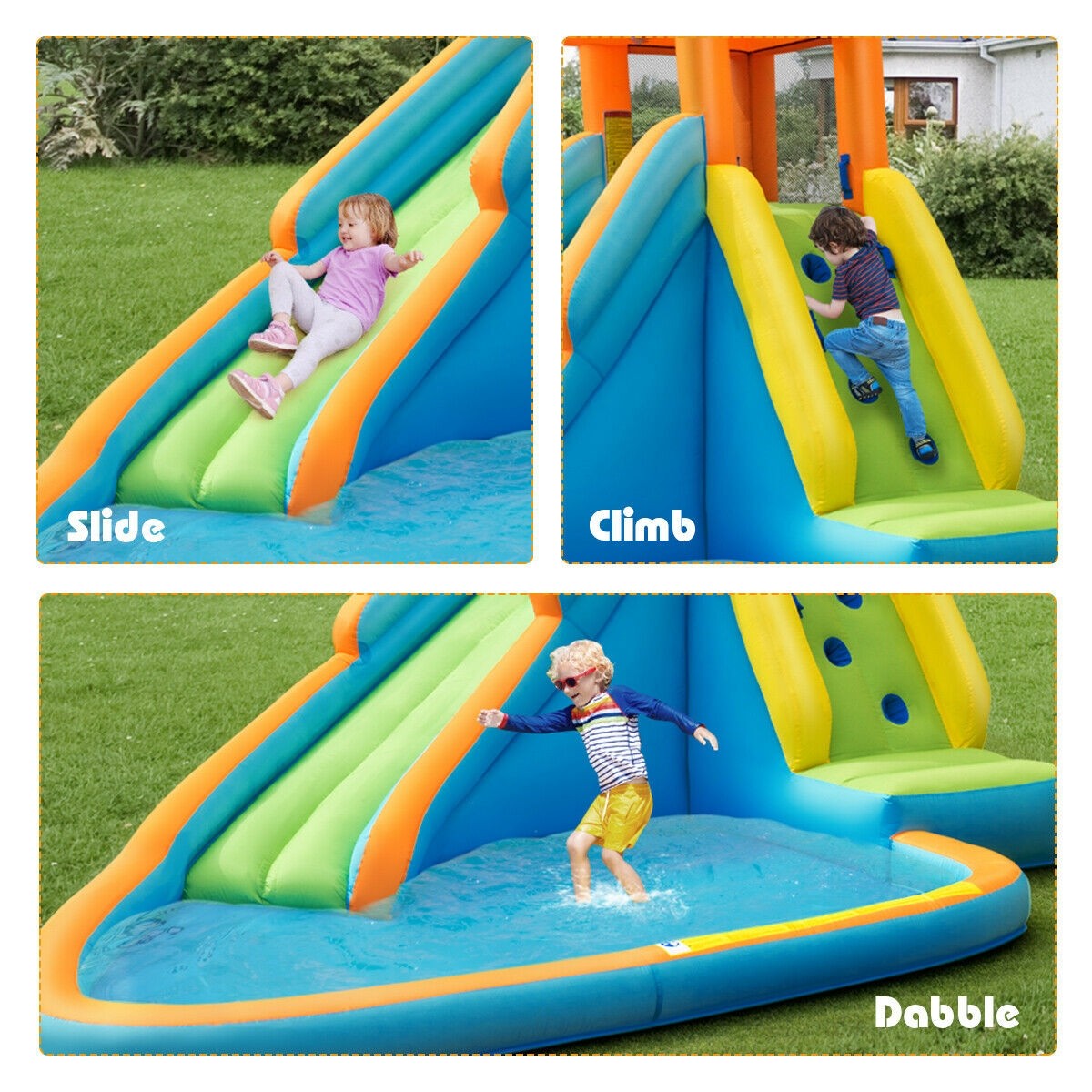 Inflatable Water Slide, Bouncer Pool w/Long Slide (with 740W Air Blower)