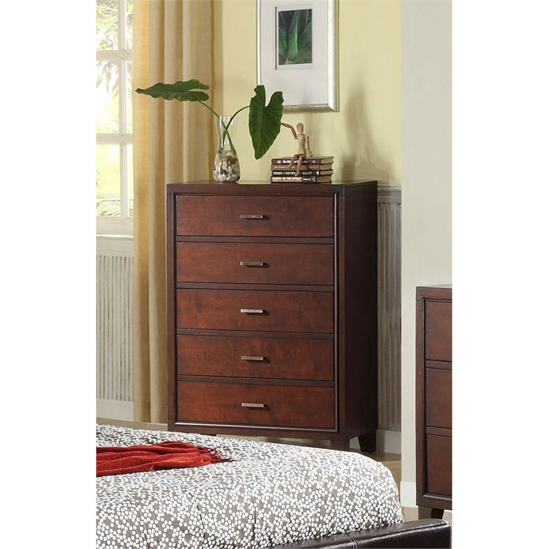 Furniture of America Sirius Solid Wood 5-Drawer Chest in Brown Cherry