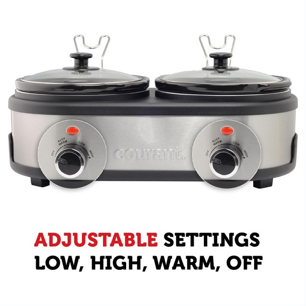 Courant 2 5 Qt Each Pot total Of 5 Qt Double Slow Cooker Stainless Steel