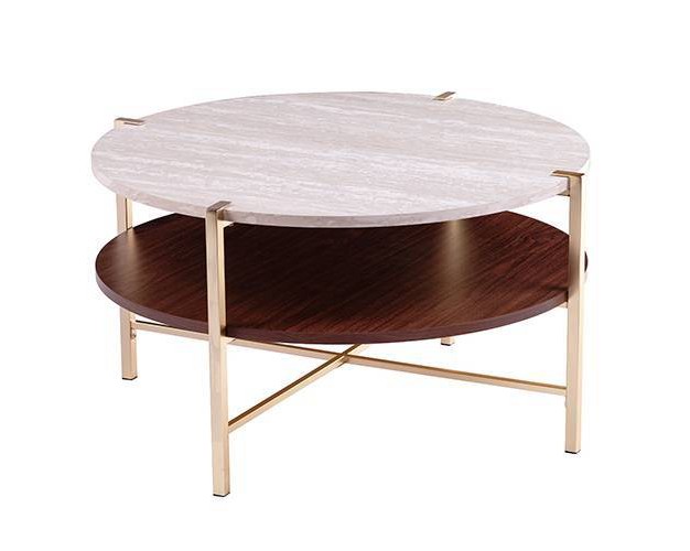 Amelia Round Faux Marble Cocktail Table Brass Aiden Lane