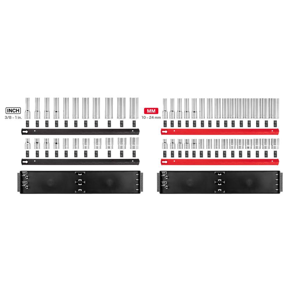 TEKTON 12 in. Drive 12-Point Socket Set with Rails (38 in.-1 in. 10 mm-24 mm) (52-Piece) SHD92214