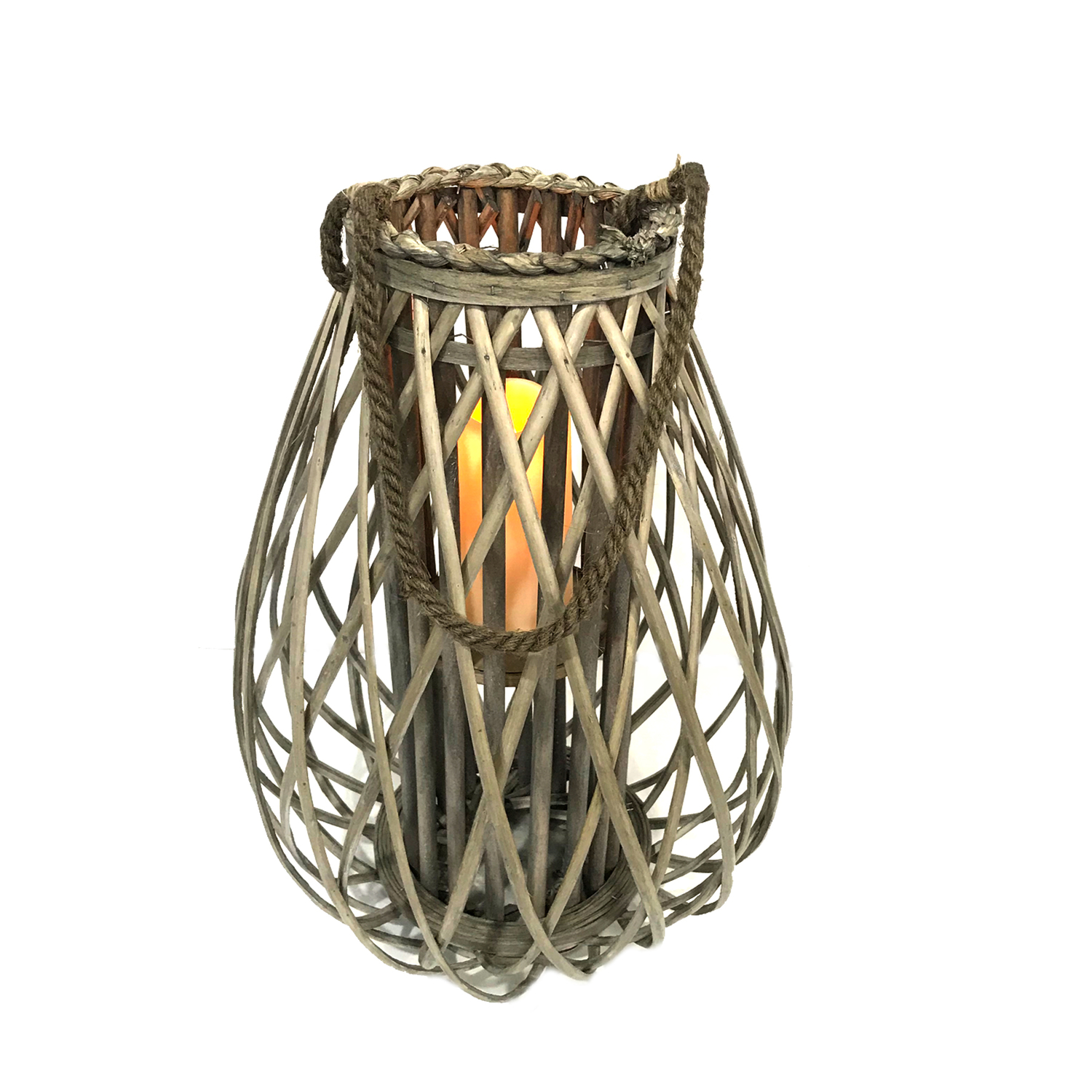 Infinity 29.53 in. Wood Willow Flameless Lantern Gray