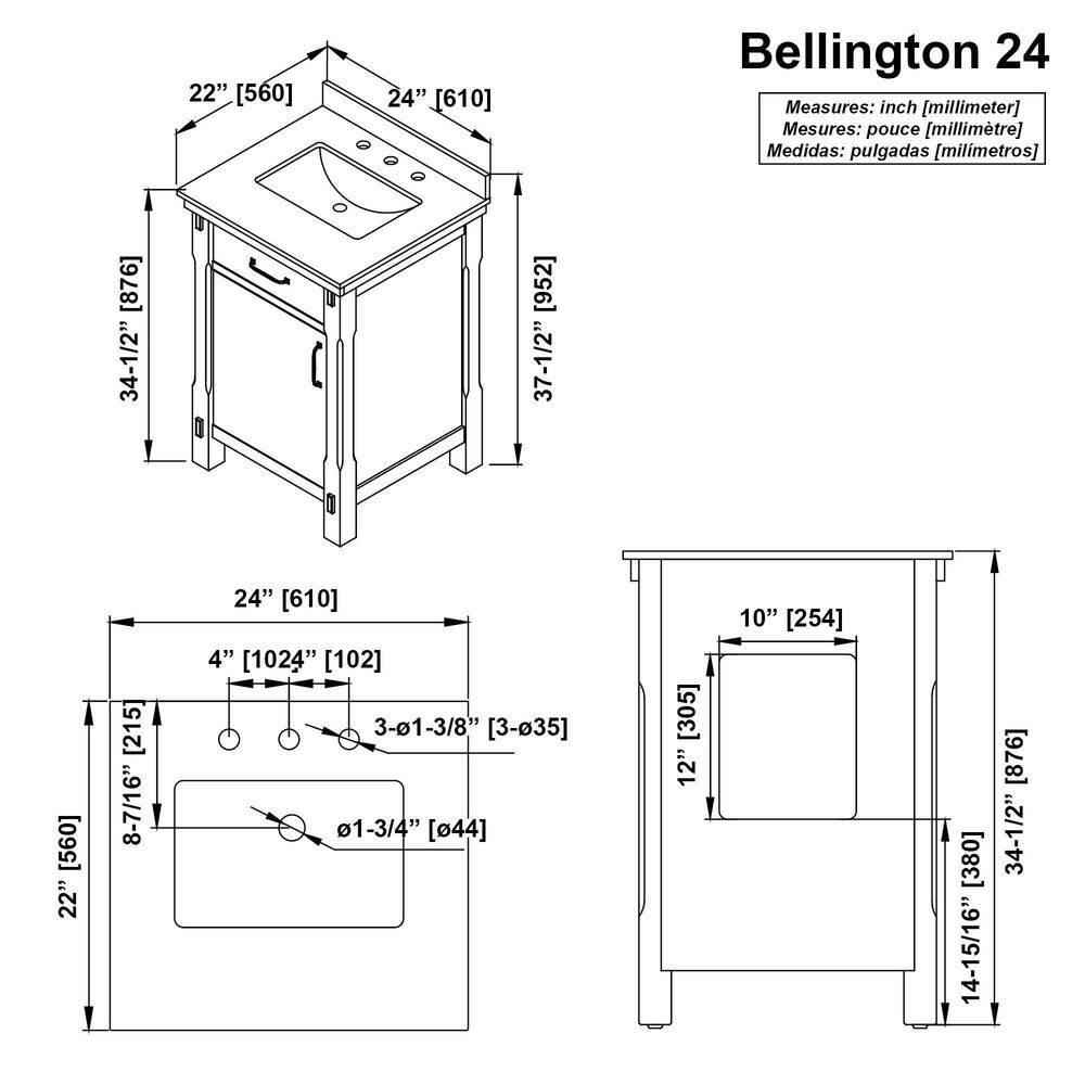 Home Decorators Collection Bellington 24 in. W x 22 in. D x 34.5 in. H Bath Vanity in Almond Toffee with White Engineered Stone Top Bellington 24