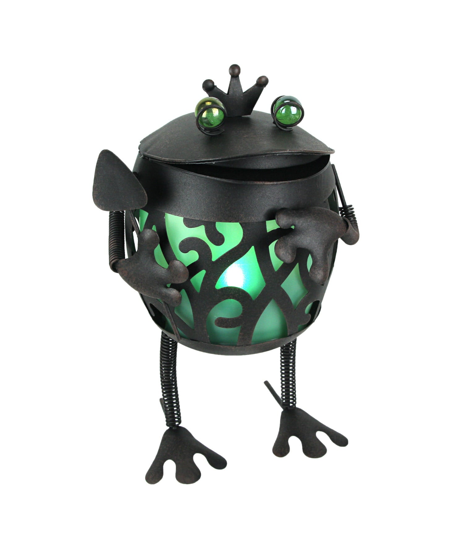 Things2Die4 15in. Green Metal Frog LED Solar Garden Statue - 9.25x8.5x15in