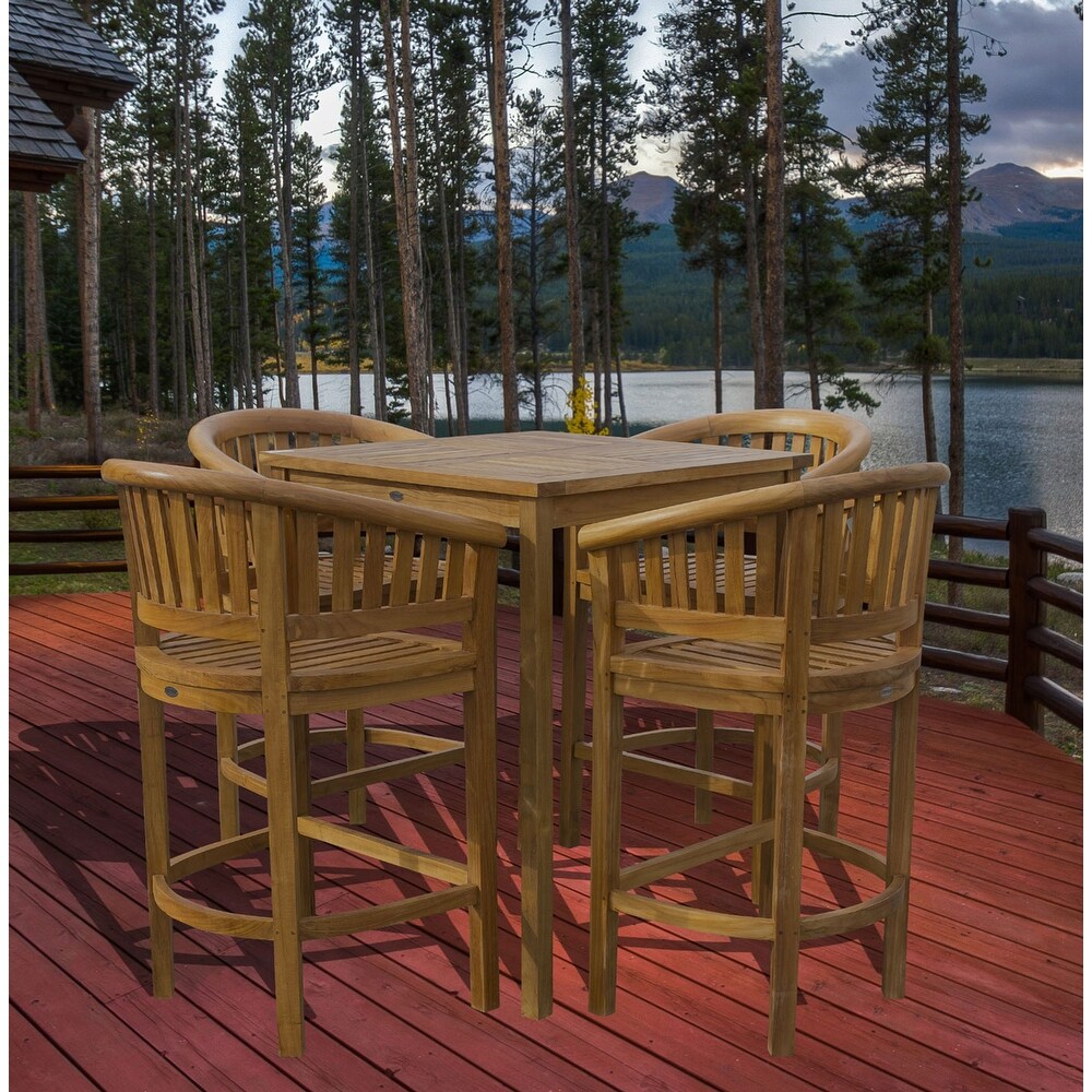 Chic Teak 5 Piece Teak Wood Peanut Patio Bistro Bar Set with 4 Bar Chairs and 35\