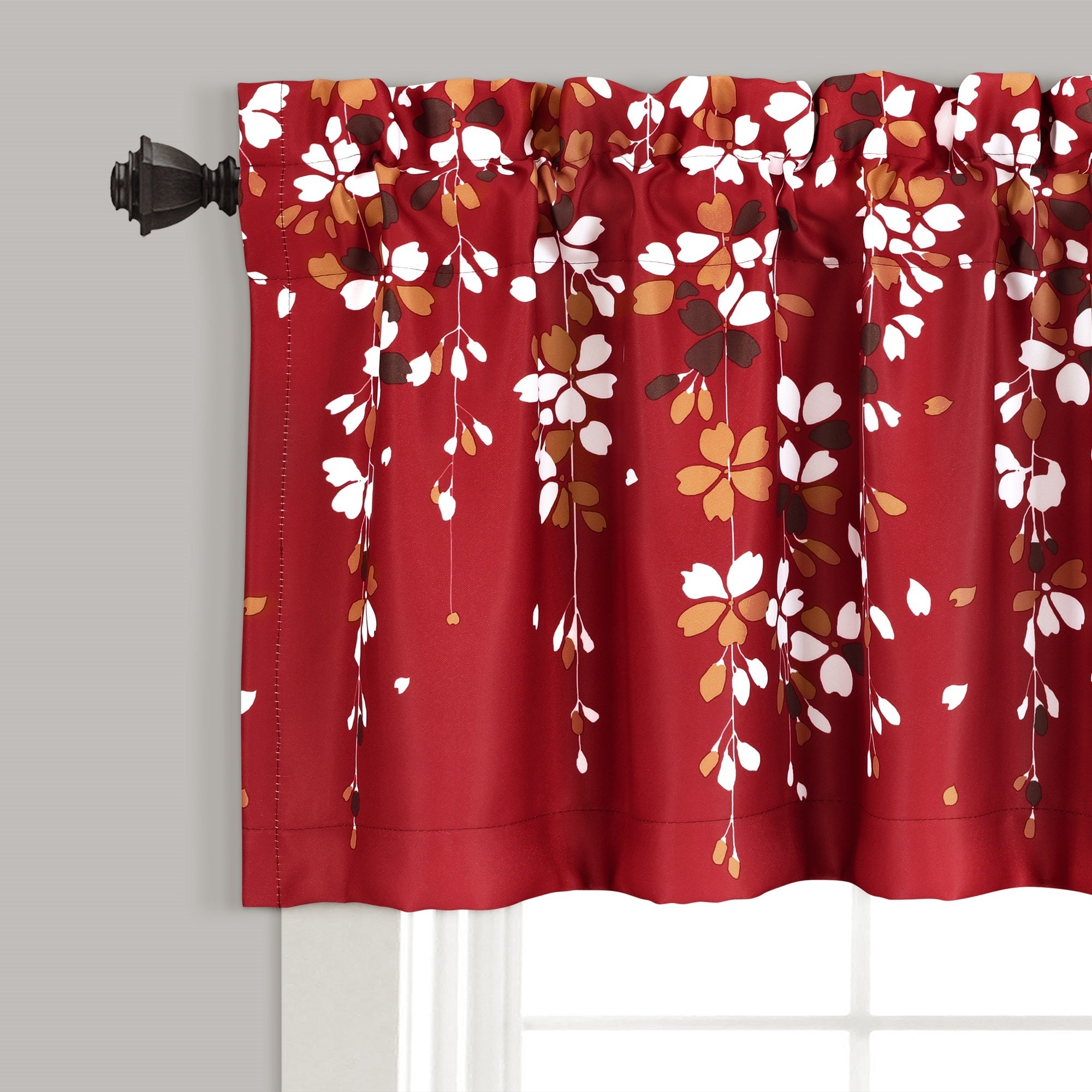 Lush Decor Weeping Flower Room Darkening 18" x 52" + 2" Header Floral Red 3" Rod Pocket Single Valance