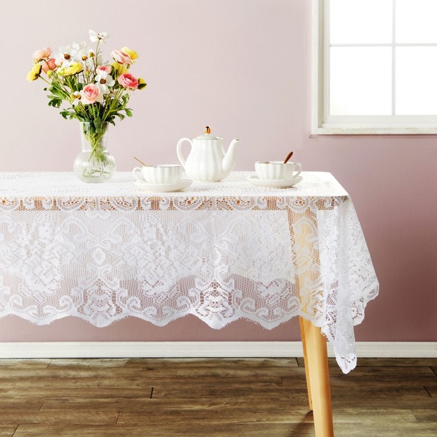 Juvale White Lace Tablecloth For Rectangular Tables Vintage Style Wedding Table Cloths For Formal Dining 60 X 97 In