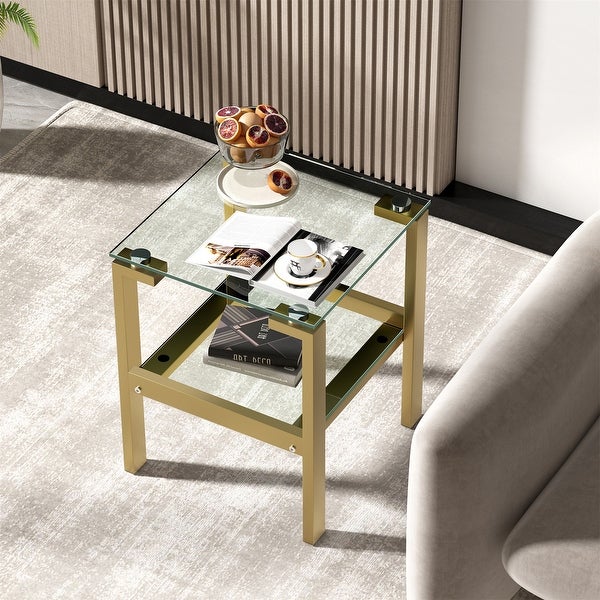 Tempered Glass End Side Table with Gold Legs